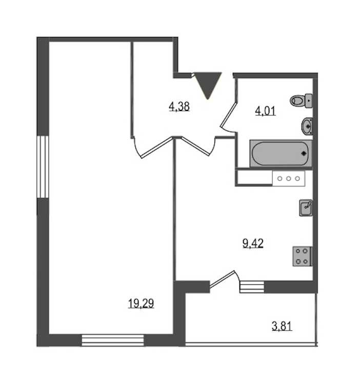 Однокомнатная квартира в Аквилон-Инвест: площадь 39.01 м2 , этаж: 9 – купить в Санкт-Петербурге